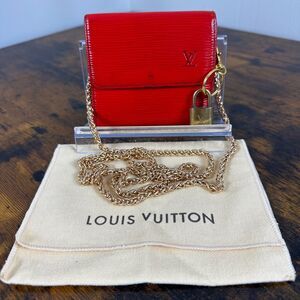 Louis Vuitton Red Epi Leather Vintage Wallet Padlock Gold Hardware Women